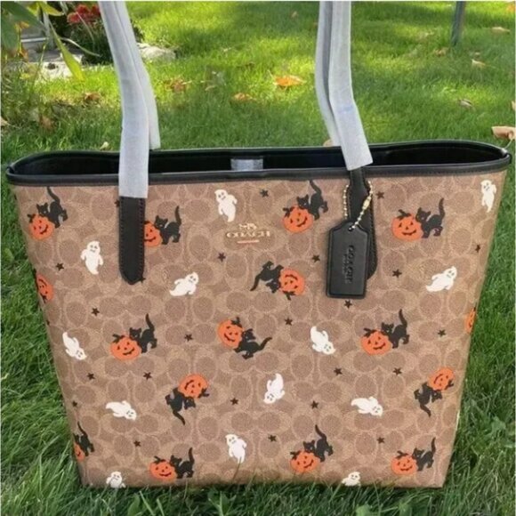 Coach Brown Tote with Halloween Motif - Picture 3 of 5